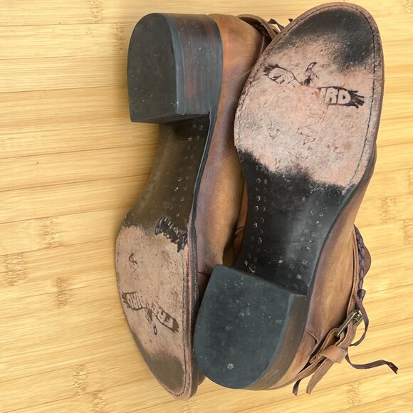 Freebird by Steven SIMBA leather belted brown ankle bootie 9 zippered boho cowgi - Picture 13 of 13